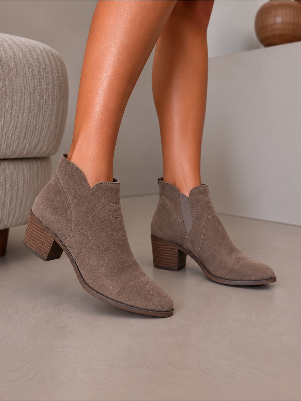 me too Suede Ankle Booties in Taupe Brown